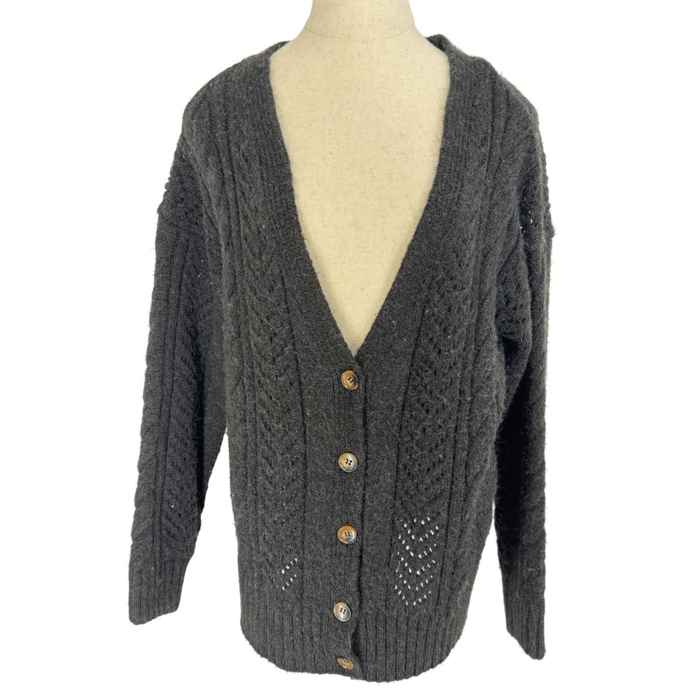 Anthropologie Cable Knit Pointelle Oversized Cardigan Sweater S Dark Academia